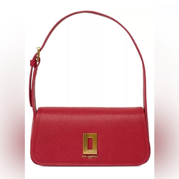 Karl Lagerfeld Handbags - Karl Lagerfeld Red Leather Shoulder Baguette with Gold Hardware
